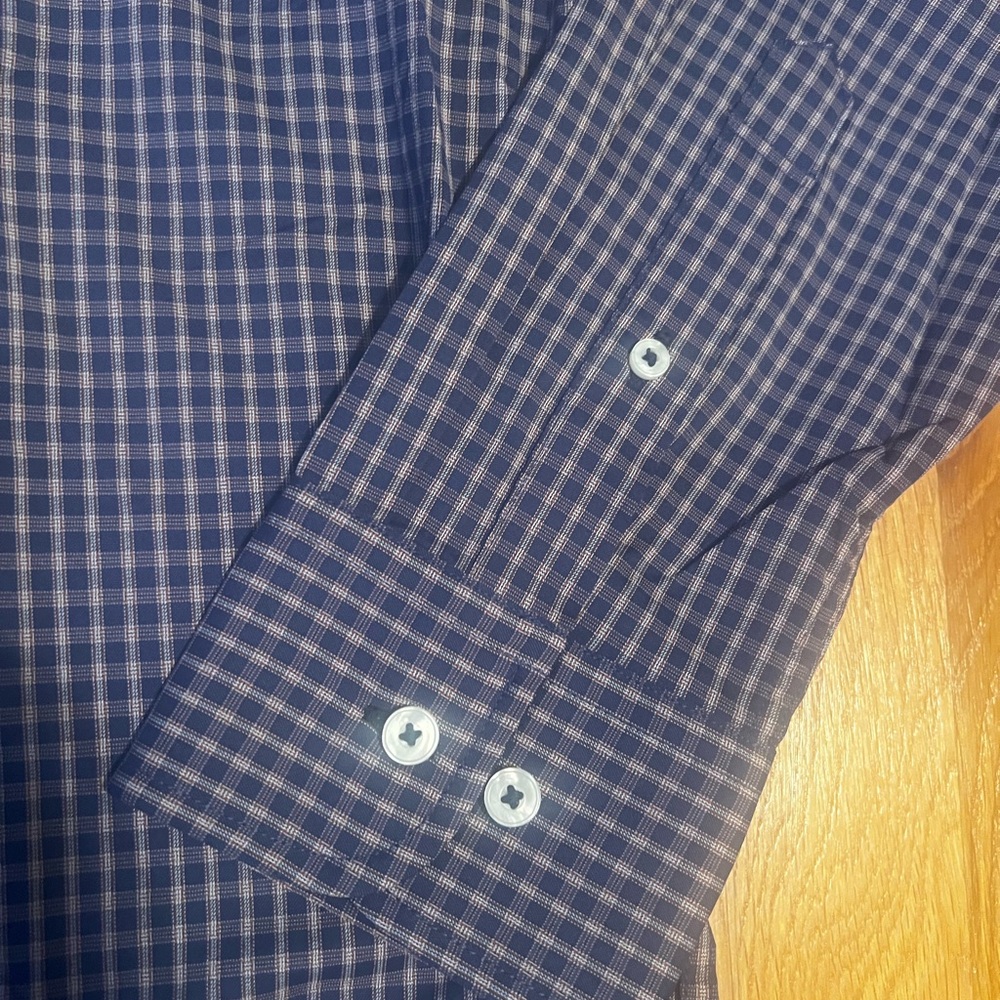 Untuckit Blue Plaid Slim Fit Long Sleeve Larken Button -Up Shirt Preppy Size XL - Picture 5 of 8